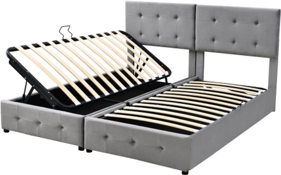 Gotagee Gestoffeerd bed 180x200 cm hydraulisch opbergbed hoog bedstee multifunctioneel tweepersoonsbed huidvriendelijke fluwelen stof grijs