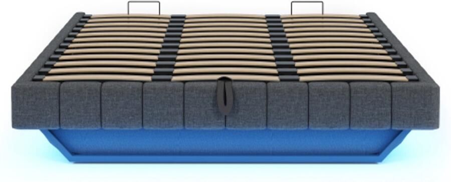 Gotagee Gestoffeerd bed 180x200 cm hydraulisch zwevend bedframe met opbergruimte multifunctioneel gestoffeerd bed zonder hoofdbord met LED-verlichting linnen grijs