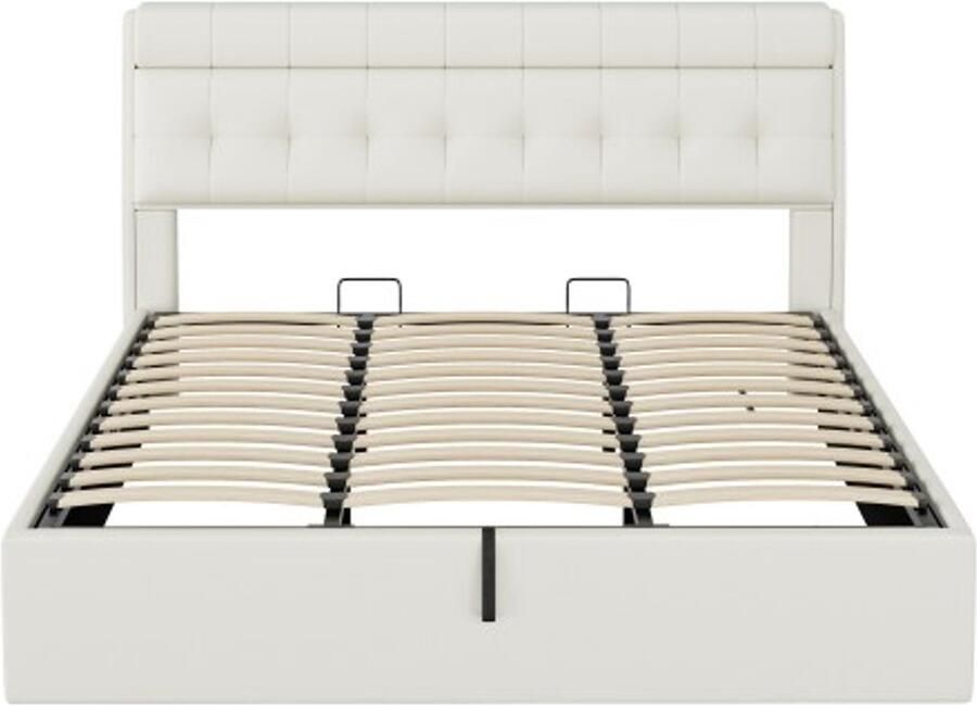 Gotagee Gestoffeerd bed 180X200 hydraulisch bed verborgen hoofdeinde opbergruimte bedlade opbergruimte PU met lattenbodem en met hoofdeinde zonder matras wit