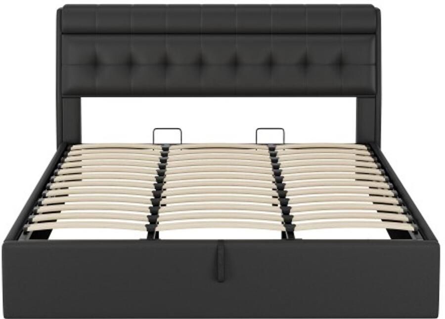 Gotagee Gestoffeerd bed 180X200 hydraulisch bed verborgen hoofdeinde opbergruimte bedlade opbergruimte PU met lattenbodem en met hoofdeinde zonder matras zwart