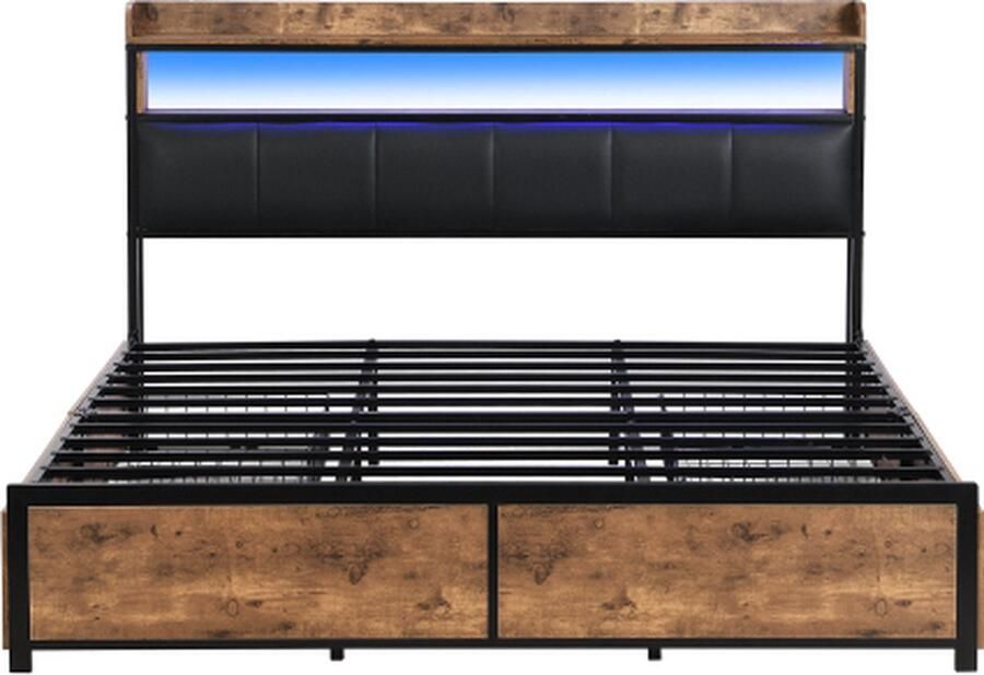 Gotagee Gestoffeerd bed 180x200cm Jeugdbed (zonder matras) met LED Zwart PU