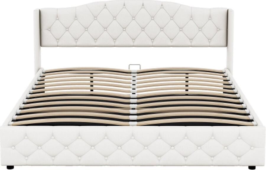 Gotagee Gestoffeerd bed 180x200cm Multifunctioneel vlak bed (zonder matras) Beige met hydraulische lagers