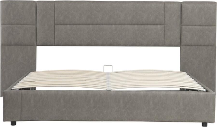 Gotagee Gestoffeerd bed 180x200cm tweepersoonsbed (zonder matras) opbergbed hydraulisch bed volwassen bed jeugd bed met LED verlichting grijs PU