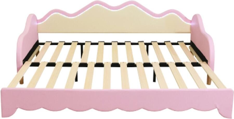 Gotagee Gestoffeerd bed 90(180)x190cm 2-in-1 slaapbank kinderbed van kunstleer met LED-verlichting met lattenbodem roze