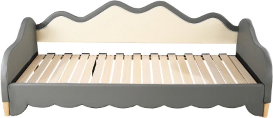 Gotagee Gestoffeerd bed 90(180)x190cm 2-in-1 slaapbank kinderbed van kunstleer met LED-verlichting met lattenbodem grijs