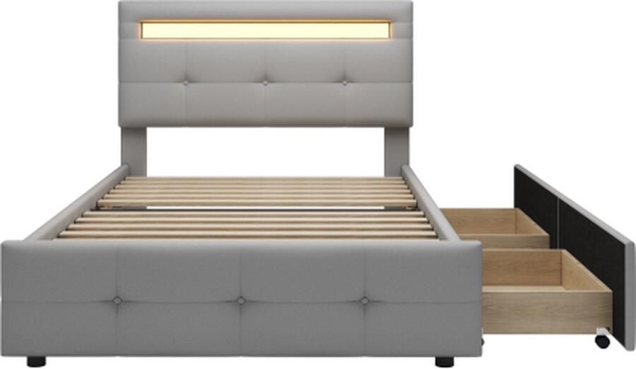 Gotagee Gestoffeerd bed 90x200cm Jeugdbed (zonder matras) met LED Grijs Linnen