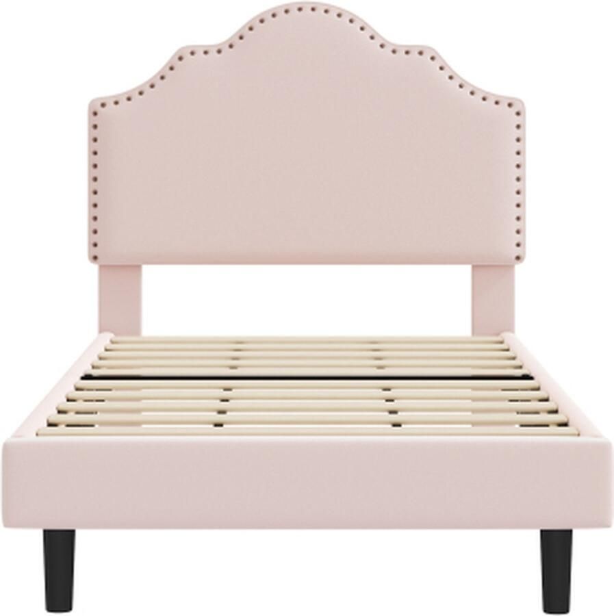 Gotagee Gestoffeerd bed 90x200cm kinderbed (zonder matras) jeugdbed eenpersoonsbed met ronde klinknageldecoratie met lattenbodem