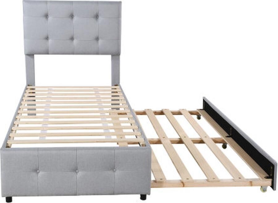 Gotagee Gestoffeerd bed 90x200cm Uitschuifbaar kinderbed (zonder matras) Grijs