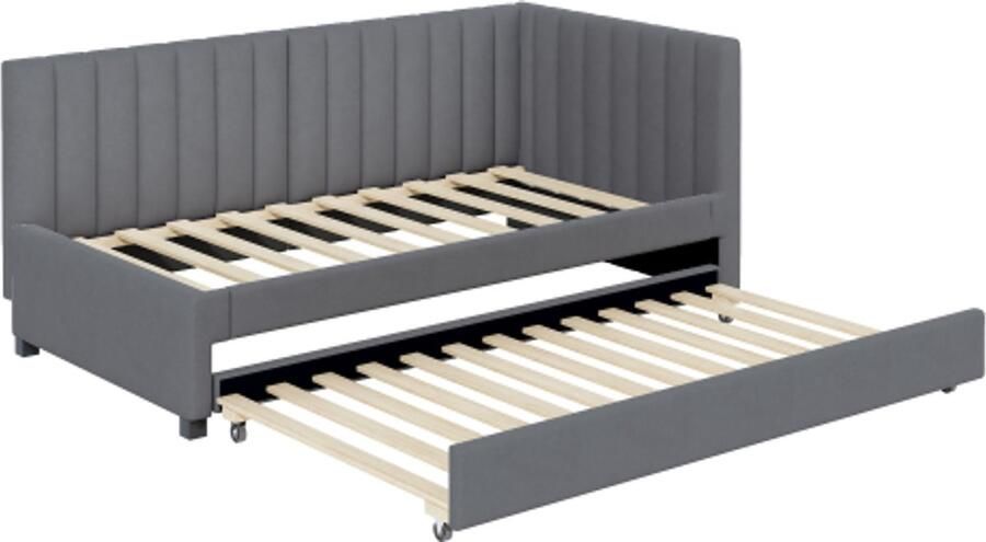 Gotagee Gestoffeerd bed 90x200cm uitschuifbare slaapbank multifunctioneel bed met lattenbodem jeugdbedden kinderbedden logeerbedden fluwelen stof grijs