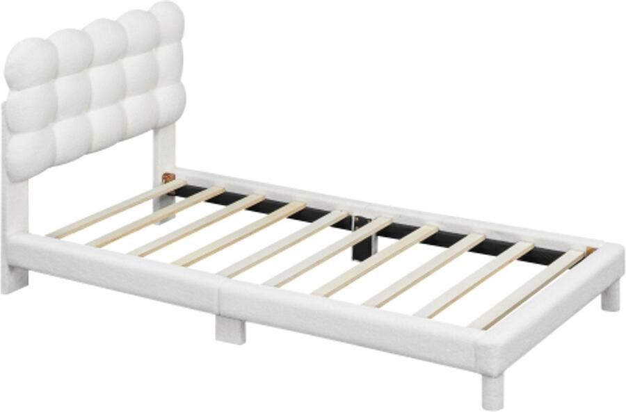 Gotagee Gestoffeerd bed 90X200cm vlak bed hoofdeinde gestoffeerd drievoudig verstelbaar hoofdeinde modieus en eenvoudig wit