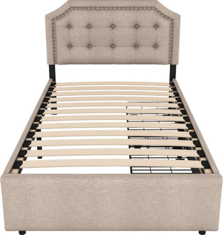 Gotagee Gestoffeerd bed 90x200cm Vlak bed (Zonder matras) Donkerbeige Dubbele lades