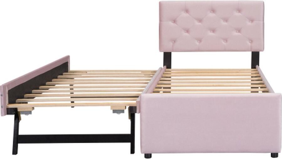 Gotagee Gestoffeerd bed 90x200cm (zonder matras) Eenpersoonsbed Jeugdbed Met uitschuifbed Logeerbed Met lattenbodem Minimalistisch roze fluweel