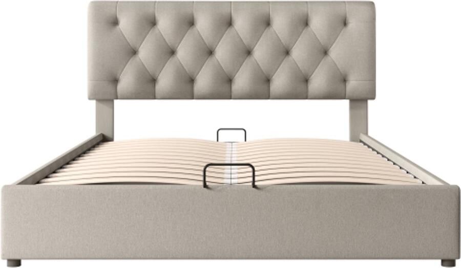 Gotagee Gestoffeerd bed beige 140x200cm linnen opbergbed verstelbaar hoofdeinde met lattenbodem (zonder matras)
