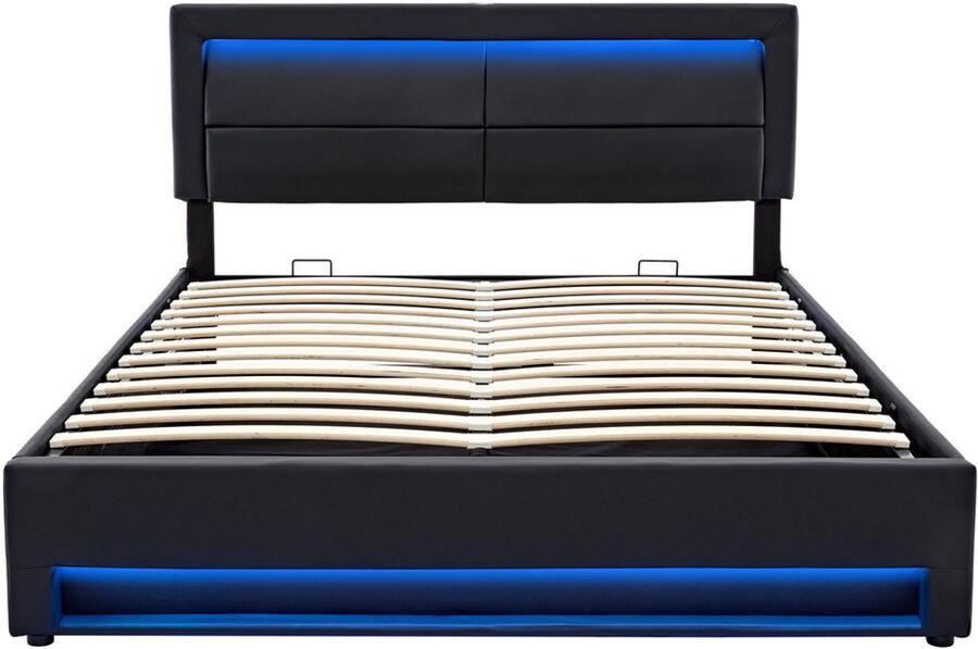 Gotagee Gestoffeerd bed dubbelbed opbergbed multifunctioneel bed eenpersoonsbed volwassene bed platformbed met LED-verlichting en oplaadpoort Bed zonder matras Met hydraulische opbergruimte Eenvoudig bed voor de slaapkamer 160x200cm