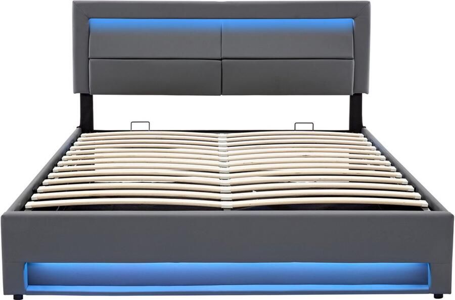 Gotagee Gestoffeerd bed dubbelbed opbergbed multifunctioneel bed eenpersoonsbed volwassene bed platformbed met LED-verlichting en oplaadpoort Bed zonder matras Met hydraulische opbergruimte Eenvoudig bed voor de slaapkamer 160x200cm
