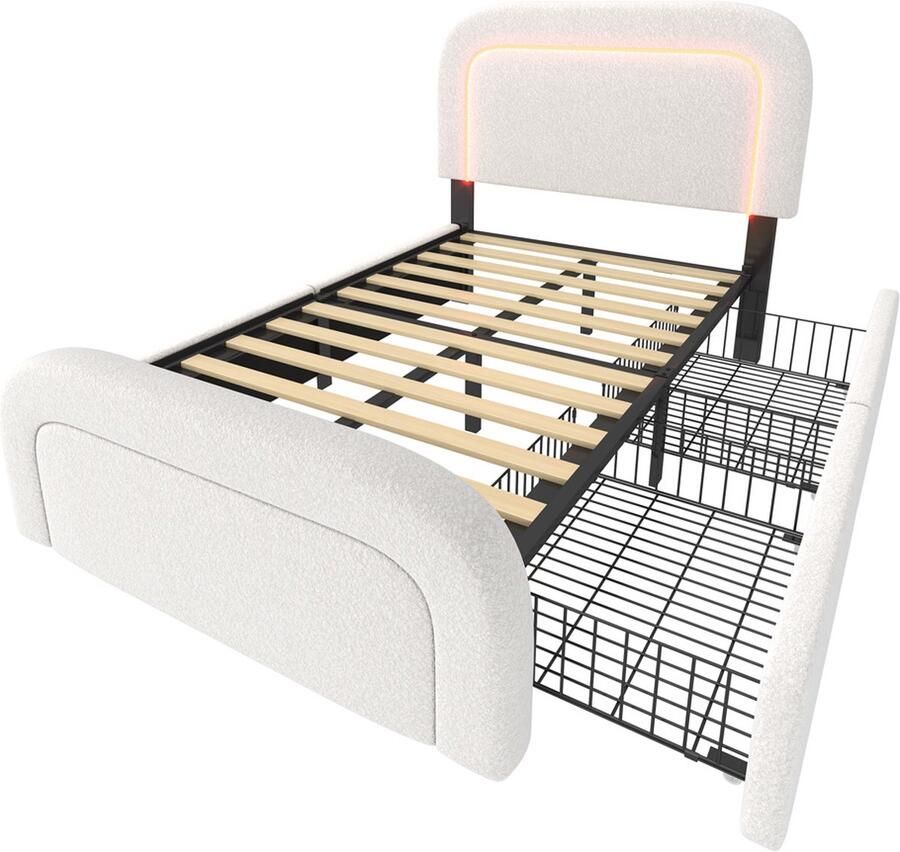 Gotagee Gestoffeerd bed Eenpersoonsbed Kinderbed Jeugdbed Volwassenenbed Opbergbed Multifunctioneel bed Met USB-C en LED Bed met opbergruimte Bed met lades Eenvoudig bed voor de slaapkamer Bed zonder matras