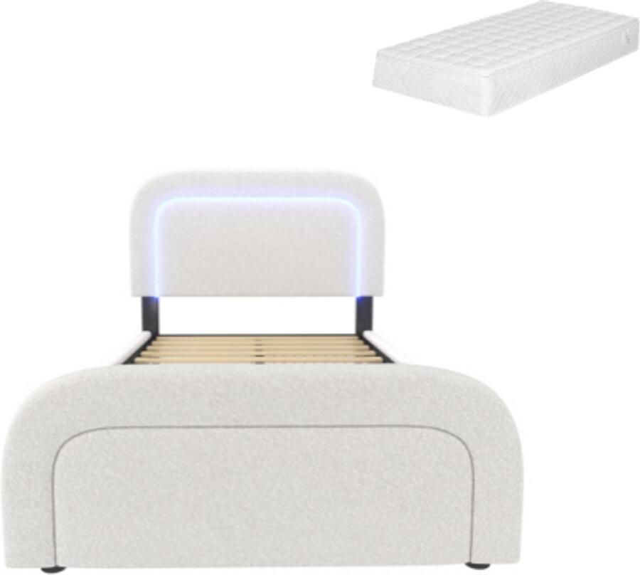 Gotagee Gestoffeerd bed Eenpersoonsbed Kinderbed Jeugdbed Volwassenenbed Opbergbed Multifunctioneel bed Met USB-C en LED Bed met opbergruimte Bed met lades Eenvoudig bed voor de slaapkamer Bed met matras