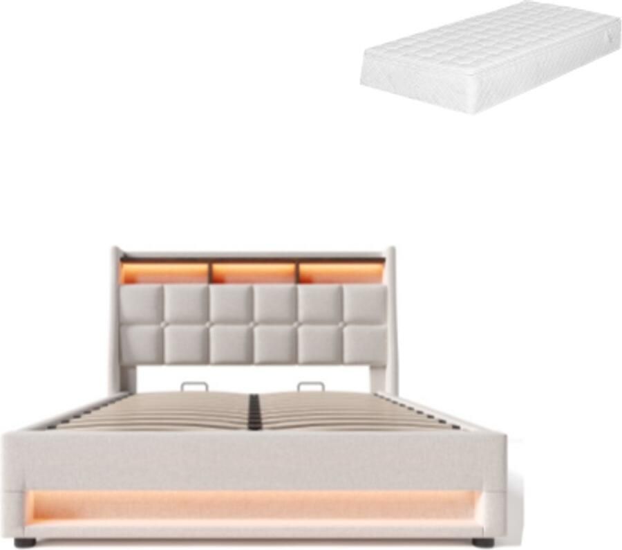 Gotagee Gestoffeerd bed Eenpersoonsbed Tweepersoonsbed Jeugdbed Volwassenenbed Opbergbest Multifunctioneel bed met USB 160x200cm Bed met opbergruimte Met hydraulische opbergruimte Bed met matras