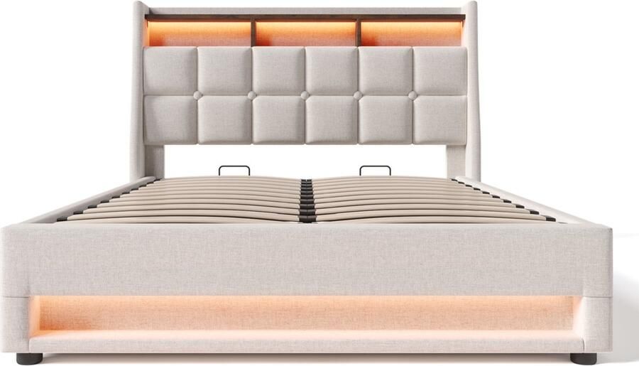 Gotagee Gestoffeerd bed Eenpersoonsbed Tweepersoonsbed Jeugdbed Volwassenenbed Opbergbest Multifunctioneel bed met USB 140x200cm Bed met opbergruimte Met hydraulische opbergruimte Bed zonder matras