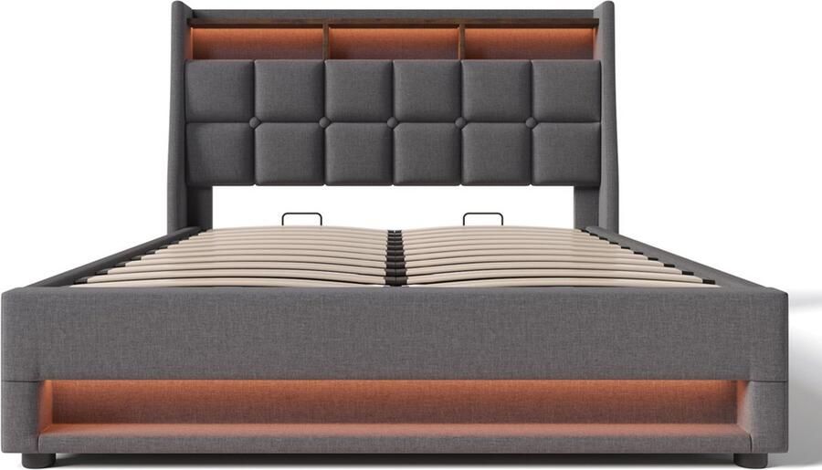 Gotagee Gestoffeerd bed Eenpersoonsbed Tweepersoonsbed Jeugdbed Volwassenenbed Opbergbest Multifunctioneel bed met USB 160x200cm Bed met opbergruimte Met hydraulische opbergruimte Bed zonder matras