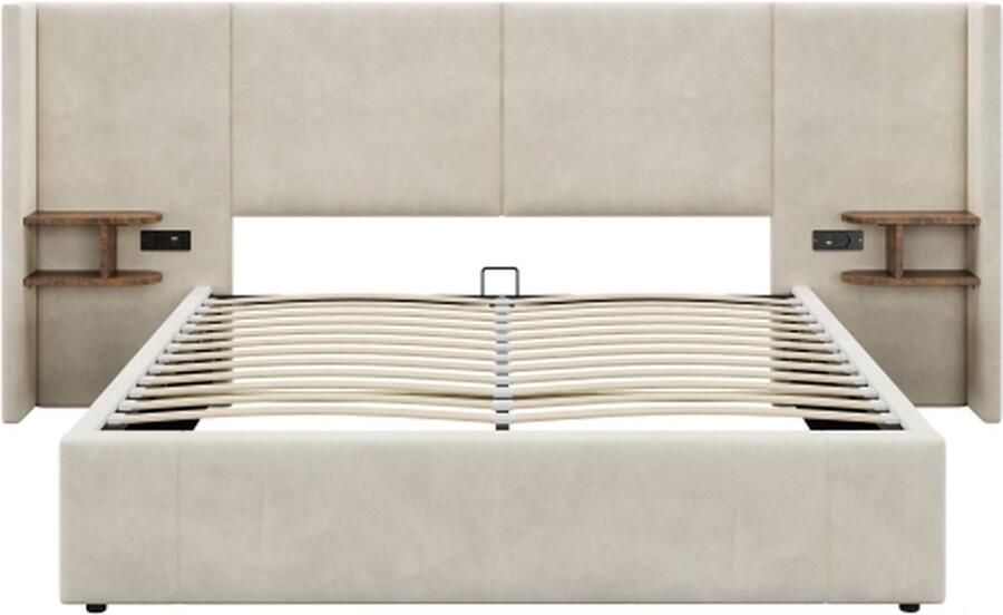 Gotagee Gestoffeerd bed eenpersoonsbed tweepersoonsbed plat bed met USB-aansluiting opbergruimte zonder matras jeugdbed slaapkamermeubel houten lattenbodem