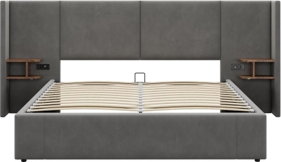 Gotagee Gestoffeerd bed eenpersoonsbed tweepersoonsbed plat bed met USB-aansluiting opbergruimte zonder matras slaapkamermeubel bed voor volwassenen