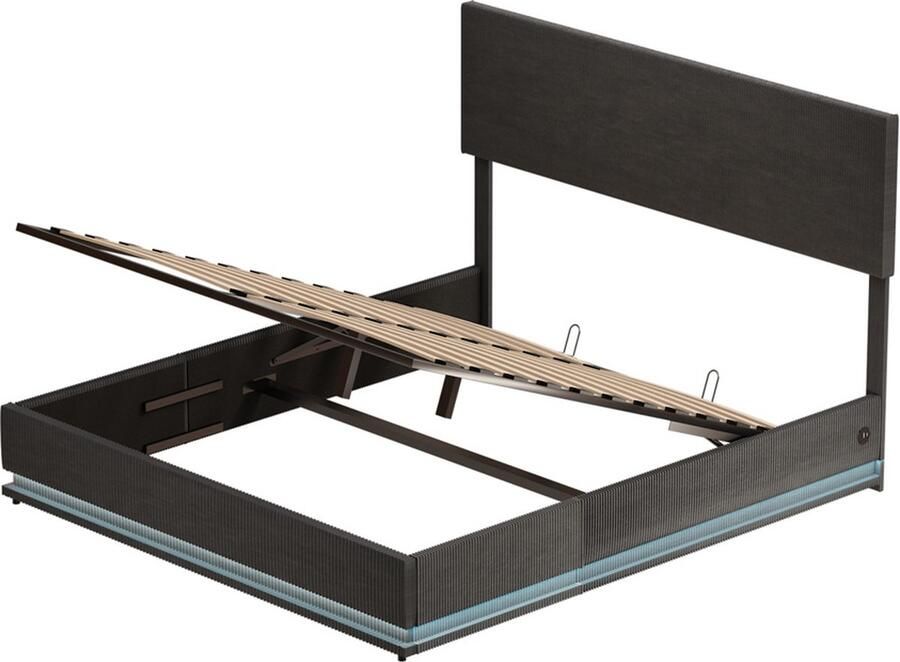 Gotagee Gestoffeerd bed fluwelen bedframe eenpersoonsbed tweepersoonsbed Met hydraulische opbergruimte USB LED bed zonder matras Eenvoudig bed voor de slaapkamer