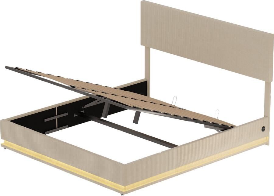 Gotagee Gestoffeerd bed fluwelen bedframe eenpersoonsbed tweepersoonsbed Met hydraulische opbergruimte USB LED bed zonder matras Eenvoudig bed voor de slaapkamer