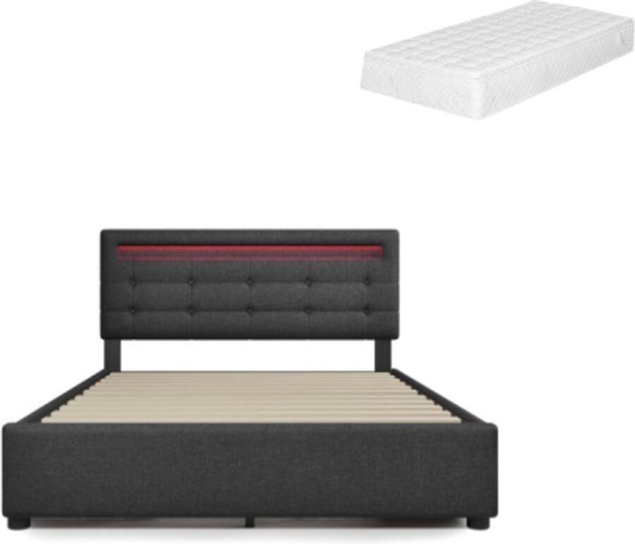 Gotagee Gestoffeerd bed Grijs 140x200cm (met matras) met LED en lades in hoogte verstelbaar hoofdeinde opbergbed huisbed