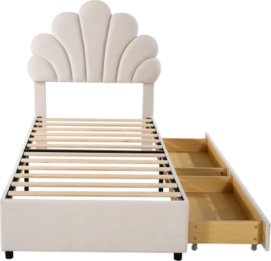 Gotagee Gestoffeerd bed Kinderbed 90x200 cm met gebloemd hoofdbord en opbergruimte