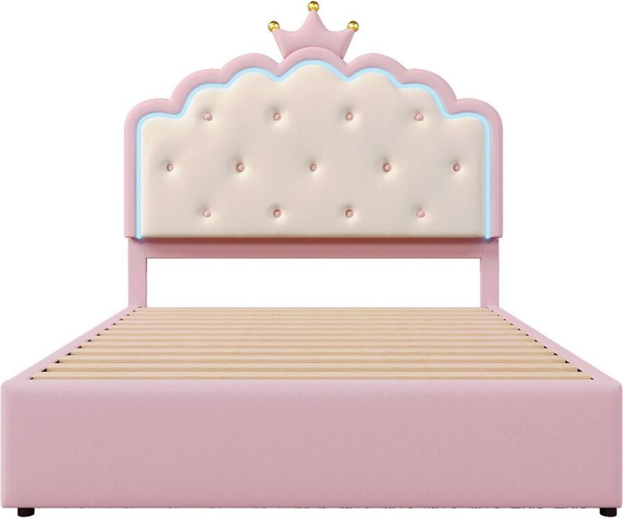 Gotagee Gestoffeerd bed Kinderbed Bed op de grond Opbergbed Multifunctioneel bed met twee lades en een uitklapbed en LED-verlichting Bed zonder matras Bed met opbergruimte 140x200cm