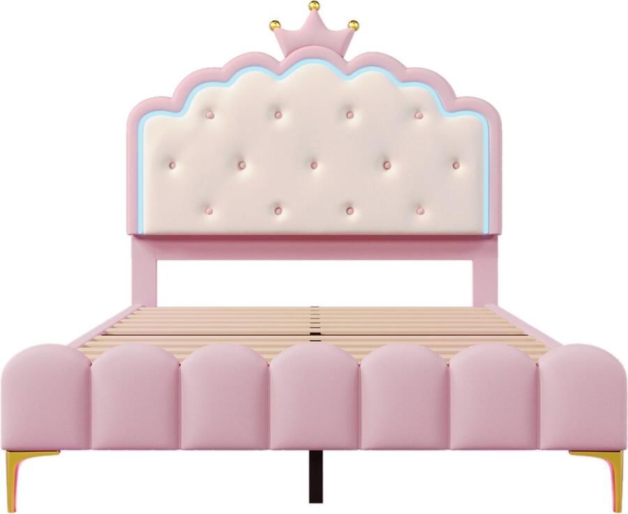 Gotagee Gestoffeerd bed Kinderbed Eenpersoonsbed Bed op de grond Logeerbed Slaapkamerbed Bed met LED-verlichting Bed zonder matras 140x200cm