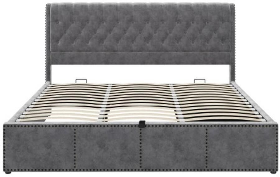 Gotagee Gestoffeerd bed met 3 lades hydraulisch bed functioneel opbergbed klinknageldecoratie 180x200 cm zonder matras fluweel grijs