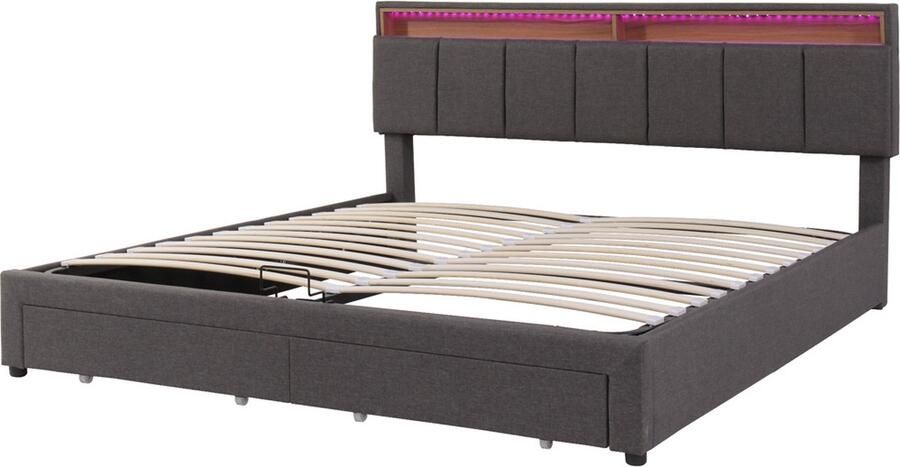 Gotagee Gestoffeerd bed tweepersoonsbed 160x200cm opbergbed fluweel met opbergbak en lades