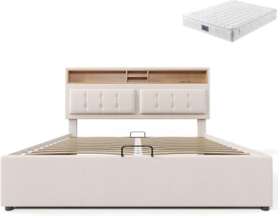 Gotagee Gestoffeerd bed tweepersoonsbed eenpersoonsbed jeugdbed multifunctioneel bed opbergruimte 140x200 cm met USB Bed met opbergruimte Met hydraulische opbergruimte Bed met matras