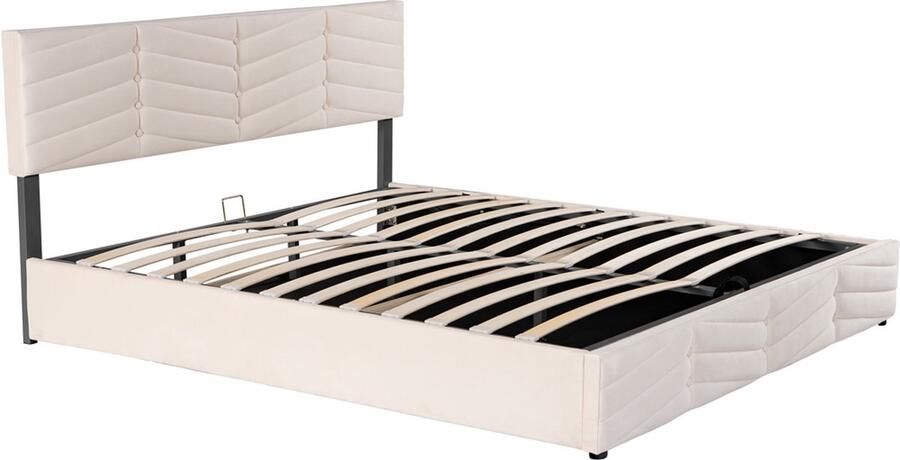 Gotagee Gestoffeerd bed tweepersoonsbed hydraulisch functioneel bed fluwelen strepenstijl 160 x 200 cm