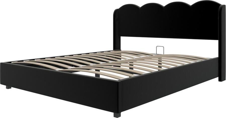 Gotagee Gestoffeerd bed tweepersoonsbed jeugdbed logeerbed opbergbed met LED-verlichting en USB Bed zonder matras Met hydraulische opbergruimte