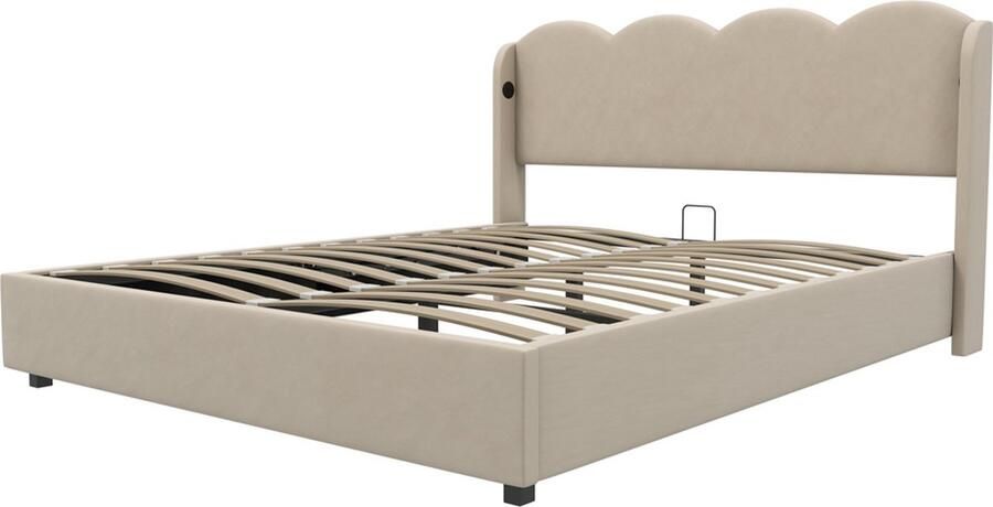 Gotagee Gestoffeerd bed tweepersoonsbed jeugdbed logeerbed opbergbed met LED-verlichting en USB Bed zonder matras Met hydraulische opbergruimte