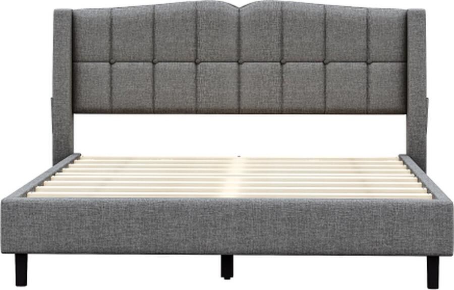 Gotagee Gestoffeerd bed tweepersoonsbed logeerbed 140x200cm Minimalistisch bedframe zonder matras Unieke hoofdbordvorm Opbergzak Jeugdbedlinnen