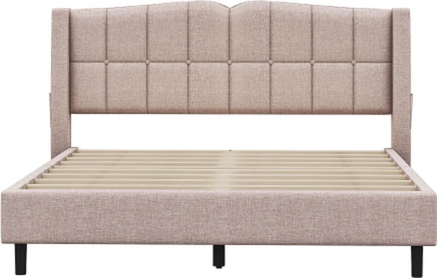 Gotagee Gestoffeerd bed tweepersoonsbed logeerbed 140x200cm Minimalistisch bedframe zonder matras Unieke hoofdbordvorm Opbergzak Jeugdbedlinnen