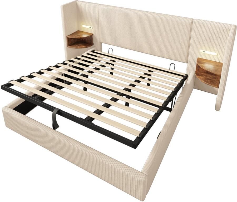 Gotagee Gestoffeerd bed tweepersoonsbed opbergbed multifunctioneel bed zonder hoofdboard slaapkamerbed logeerbed hoofdbord met twee opbergplanken corduroy stof Bed met opbergruimte Bed zonder matras 180x200cm