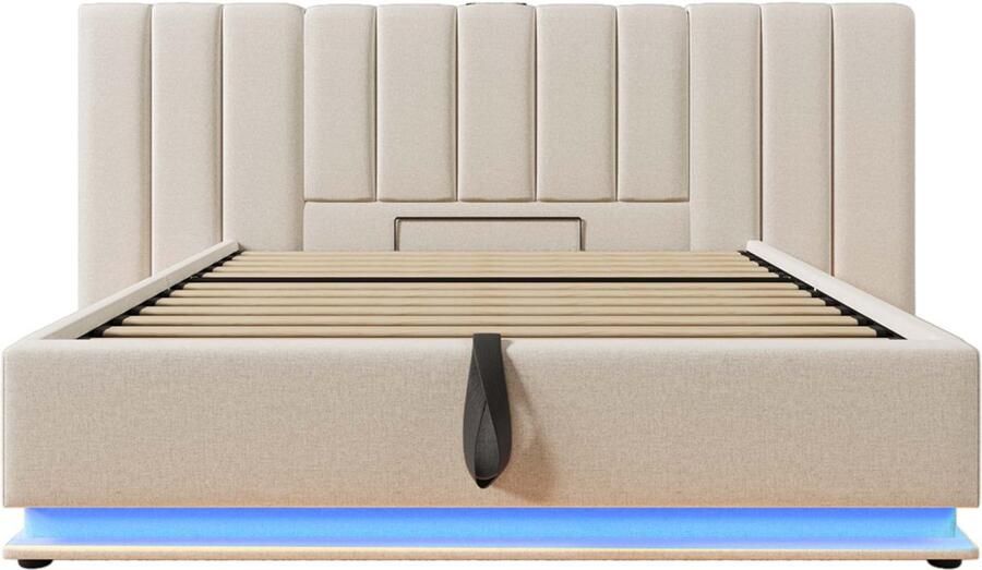 Gotagee Gestoffeerd bed tweepersoonsbed vlak bed opbergbed multifunctioneel bed slaapkamerbed logeerbed met LED-verlichting Bed met opbergruimte Bed zonder matras 160x200cm