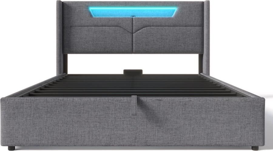 Gotagee Gestoffeerd bed vlak bed opbergbed multifunctioneel bed eenpersoonsbed tweepersoonsbed met LED en oplaadfunctie Eenvoudig bed voor de slaapkamer Met hydraulische opbergruimte Bed met opbergruimte Bed zonder matras
