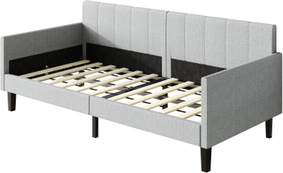 Gotagee Gestoffeerde bank 90x200 cm slaapbank eenpersoonsbed logeerbed zonder matras Linnen Lichtgrijs