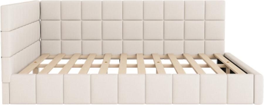 Gotagee Gestoffeerde bed Slaapbank 160x200 multifunctioneel bed met lattenbodem van fluweelstof beige zonder Matras