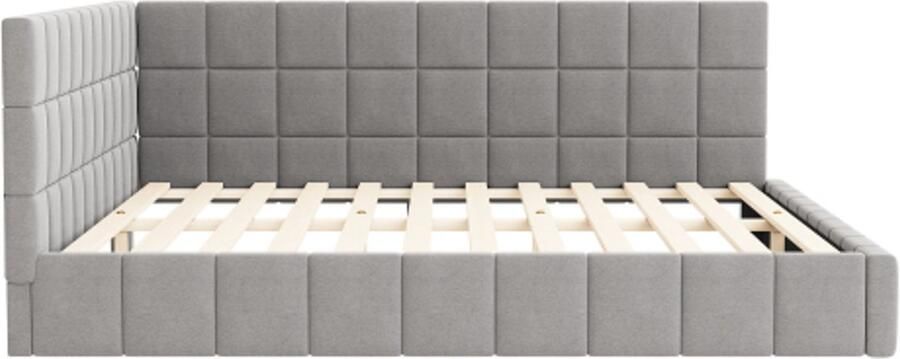 Gotagee Gestoffeerde bed Slaapbank 160x200 multifunctioneel bed met lattenbodem van fluweelstof grijs zonder Matras