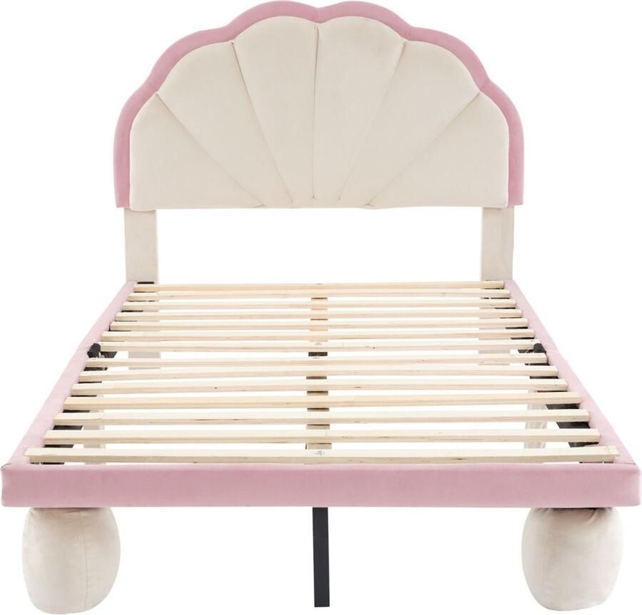 Gotagee Het gestoffeerde bed kinderbed eenpersoonsbed laag bed met houten latten fluweel LED-verlichting 90x200cm Zonder matras