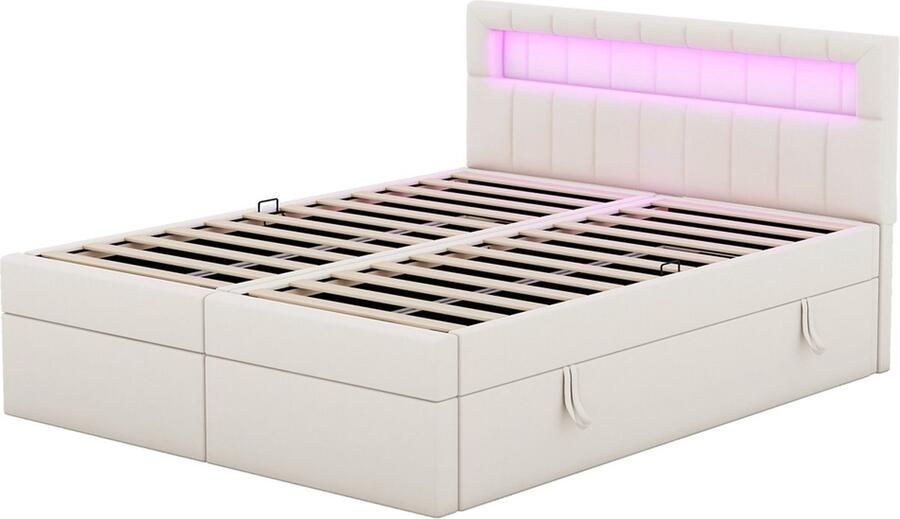 Gotagee Het gestoffeerde bed tweepersoonsbed vlakbed met opbergruimte jeugdbed linnen 140x200 cm LED