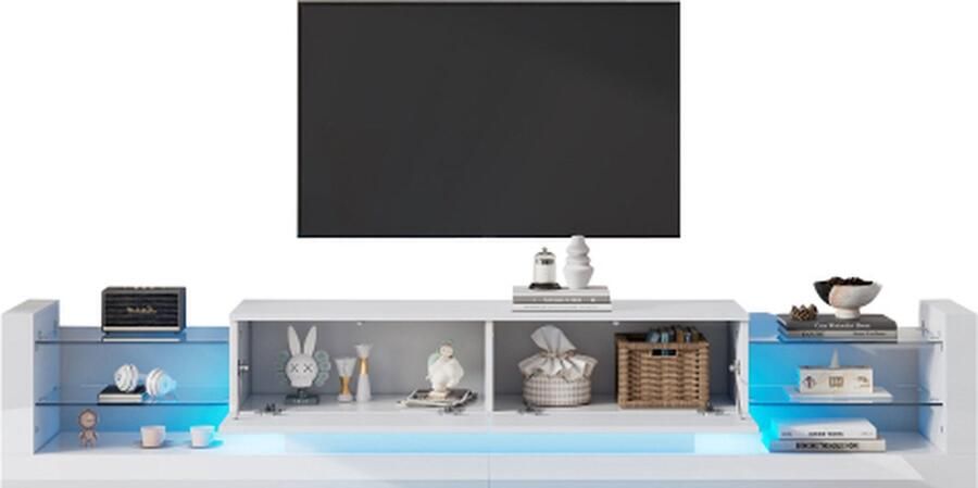 Gotagee Hochglans TV-Meubel met LED-Verlichting 181 cm – Geschikt voor TV's tot 80 inch Glasfront Twee Opklapbare Laden