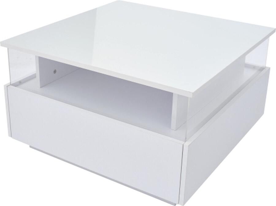 Gotagee Hoogglans LED Salontafel met 2 Lade en Transparant Presentatiegebied